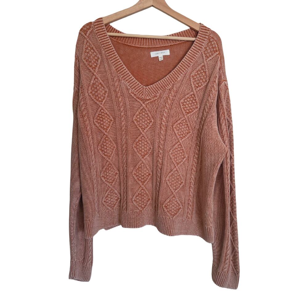 NWT Cleo + Wolf | Clark Acid Wash Cable Knit Sweater Peach Orange
